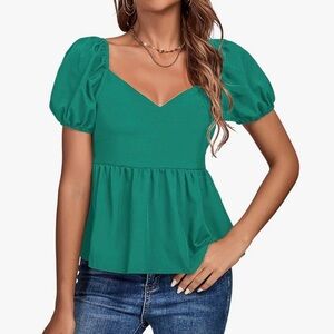 Chic Green Puff Sleeve Blouse